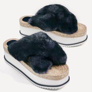 Zara  Faux Fur Platform Espadrilles Slides 39